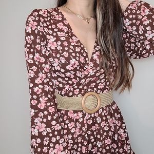 Long sleeves V neck floral dress